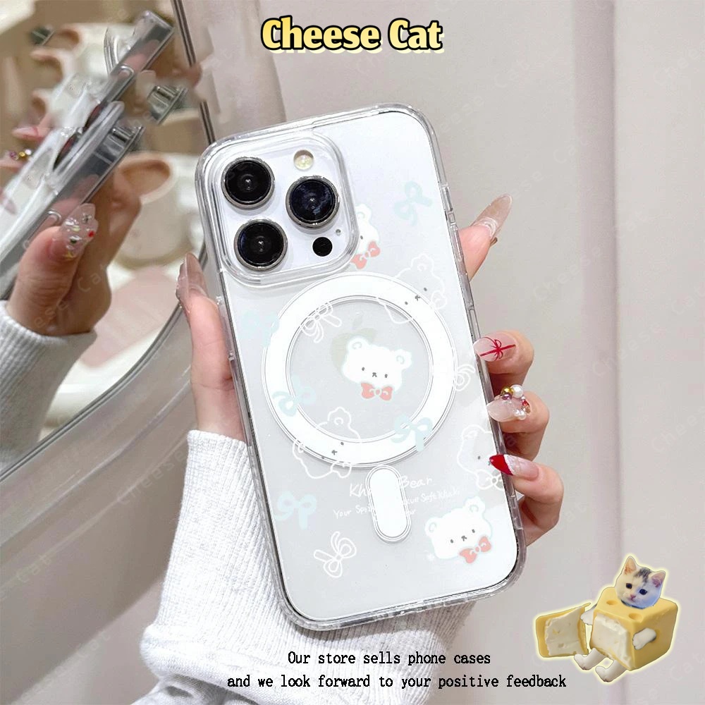 Ốp điện thoại từ tính gấu bắc cực cho iPhone 13 14 15 16 17 XR Xs Max 7 8 Plus Vỏ bảo vệ trong suốt có vòng từ tính