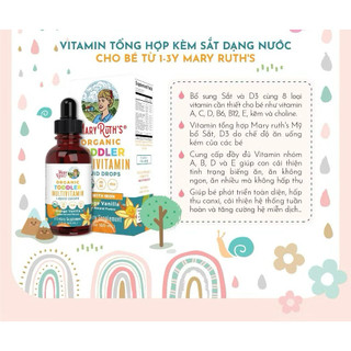 Vitamin tổng hợp hữu cơ Mary Ruth's Toddler Multivitamin Liquid Drops 60ml cho bé