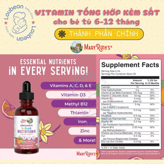 Vitamin tổng hợp hữu cơ Mary Ruth's Toddler Multivitamin Liquid Drops 60ml cho bé