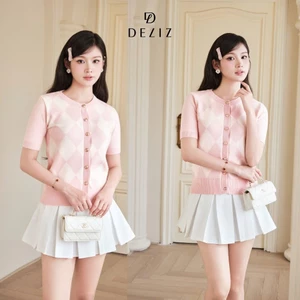 DELIZ - Áo len nữ ngắn tay dệt họa tiết kẻ ô trám phong cách Hàn Quốc hot trend ALC605 DELIZ