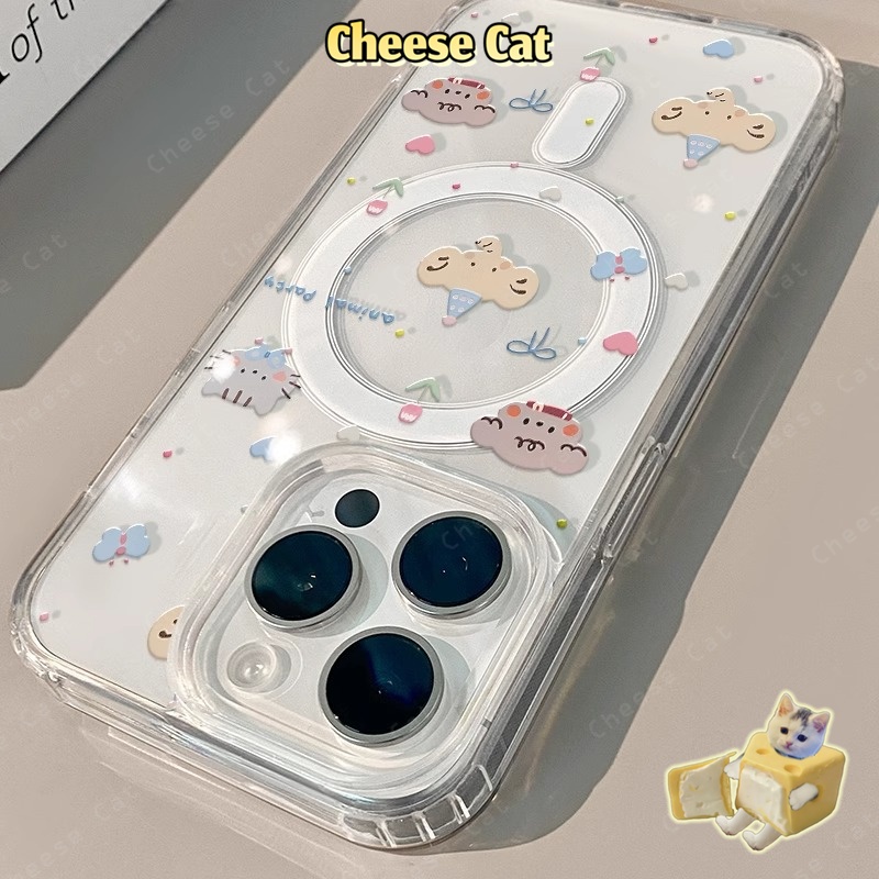 Ốp điện thoại nam châm trong suốt hình nơ hoạt hình đơn giản cho iPhone 14 15 16 11 12 13 17 Pro Max/Plus Xs Max XR 8 7P