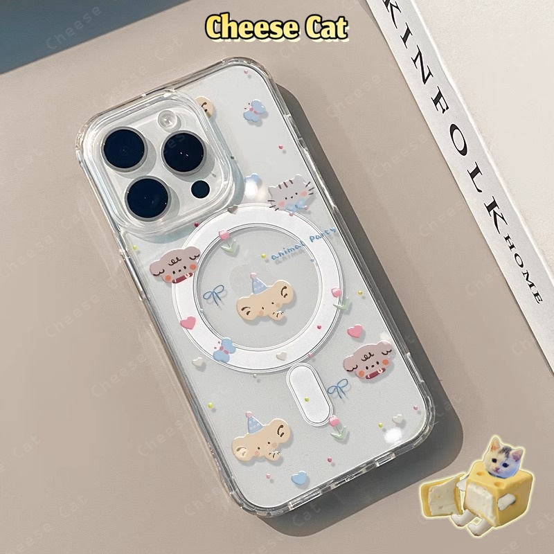 Ốp điện thoại nam châm trong suốt hình nơ hoạt hình đơn giản cho iPhone 14 15 16 11 12 13 17 Pro Max/Plus Xs Max XR 8 7P