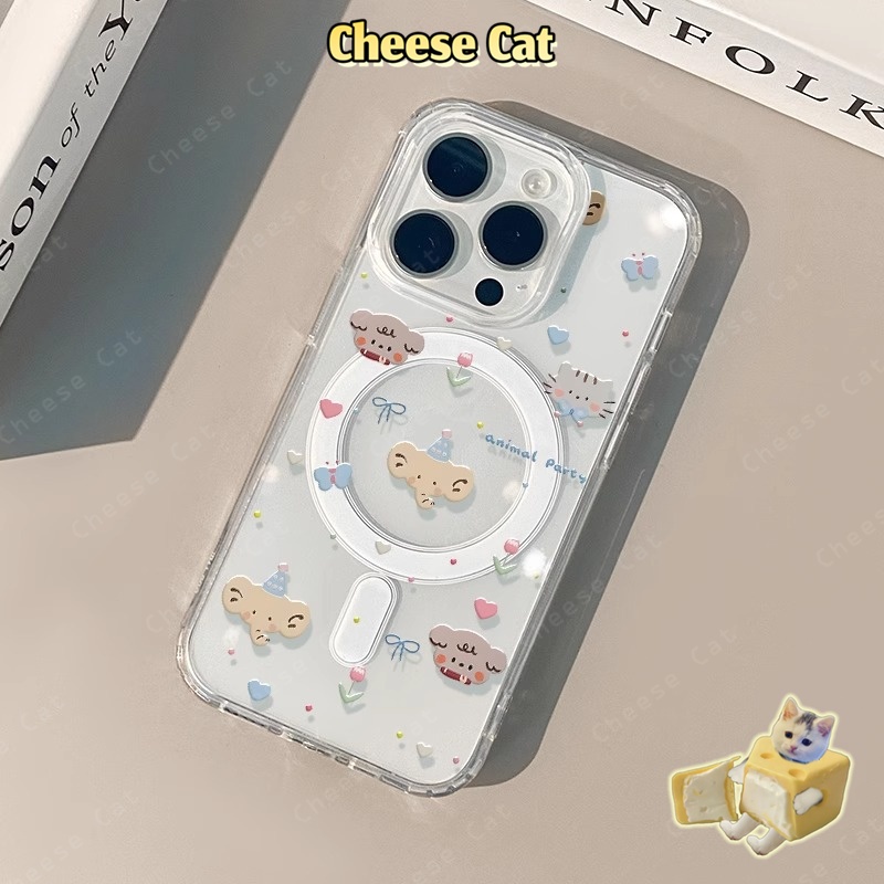 Ốp điện thoại nam châm trong suốt hình nơ hoạt hình đơn giản cho iPhone 14 15 16 11 12 13 17 Pro Max/Plus Xs Max XR 8 7P