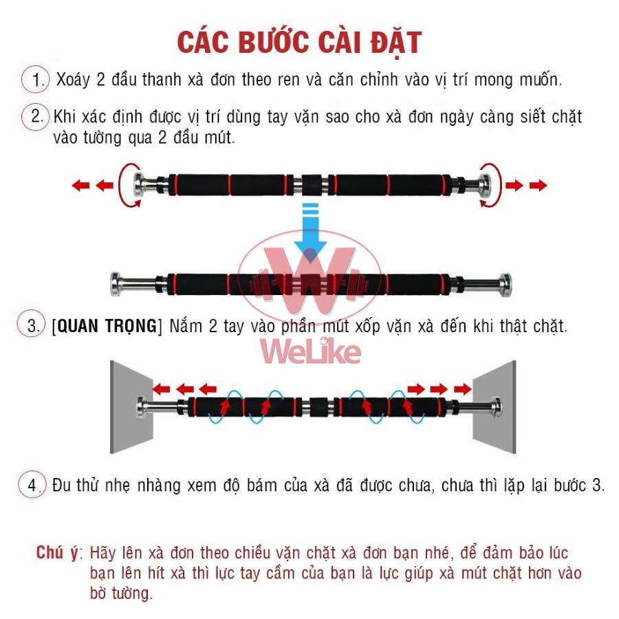 Combo Xà đơn và phụ kiện tập toàn thân Welike - Xà đơn + Kìm bóp tay + Dây kháng lực + Dây nhảy tập gym tại nhà