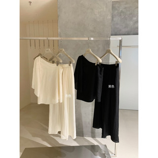 𝐏𝐡𝐢𝐞𝐧 𝐖𝐆𝐖𝐄 | (Sẵn Đen) w8900 Set Thô Đũi Áo Lệch Vai Quần Ống Suông Rộng