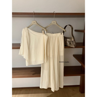 𝐏𝐡𝐢𝐞𝐧 𝐖𝐆𝐖𝐄 | (Sẵn Đen) w8900 Set Thô Đũi Áo Lệch Vai Quần Ống Suông Rộng