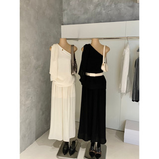 𝐏𝐡𝐢𝐞𝐧 𝐖𝐆𝐖𝐄 | (Sẵn Đen) w8900 Set Thô Đũi Áo Lệch Vai Quần Ống Suông Rộng