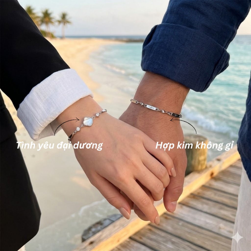 Vòng tay đôi Love Ocean Ver 2 hợp kim không gỉ charm vỏ sò Imoon Jewelry