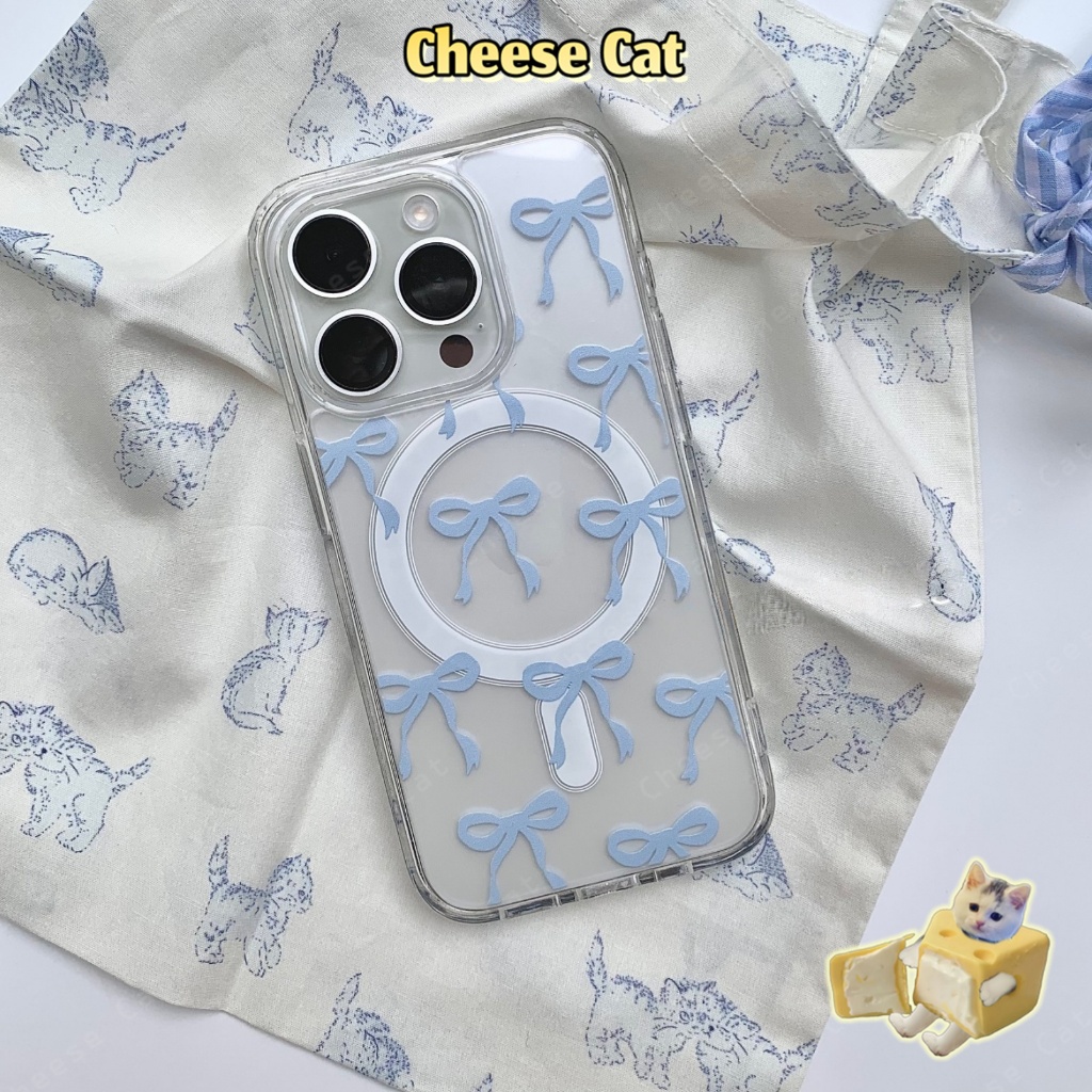 Ốp điện thoại nam châm nơ ruy băng màu xanh cho iPhone 12 16 14 15 11 17 13 Pro Max/Plus Xs Max XR 8 7 Plus SE