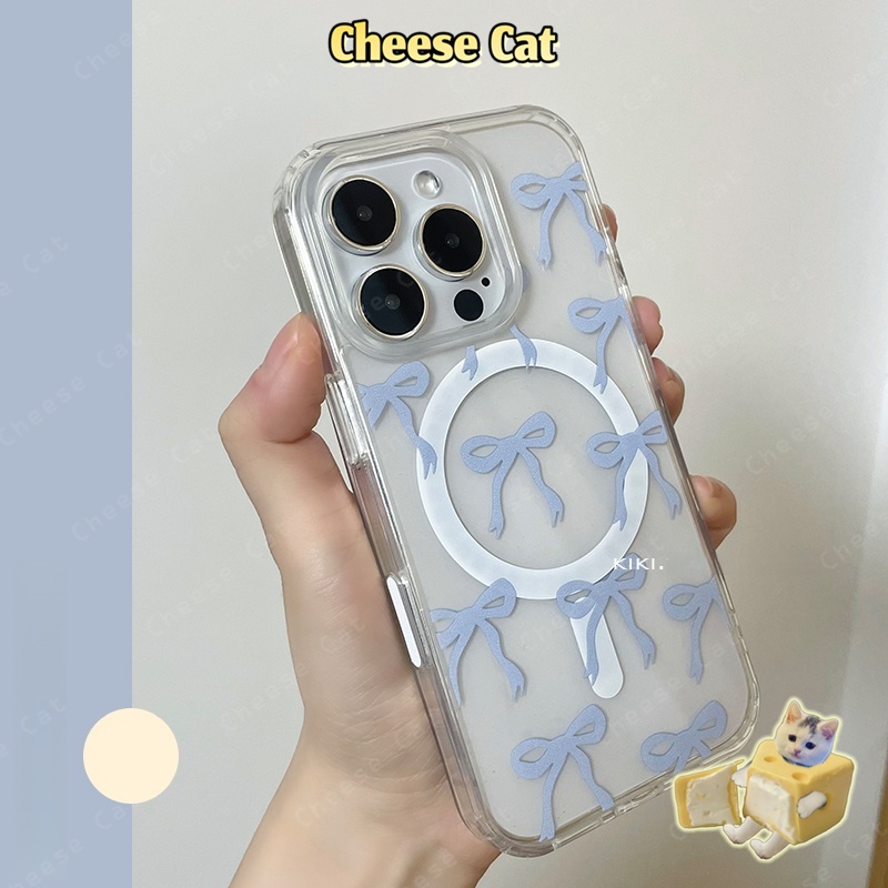 Ốp điện thoại nam châm nơ ruy băng màu xanh cho iPhone 12 16 14 15 11 17 13 Pro Max/Plus Xs Max XR 8 7 Plus SE