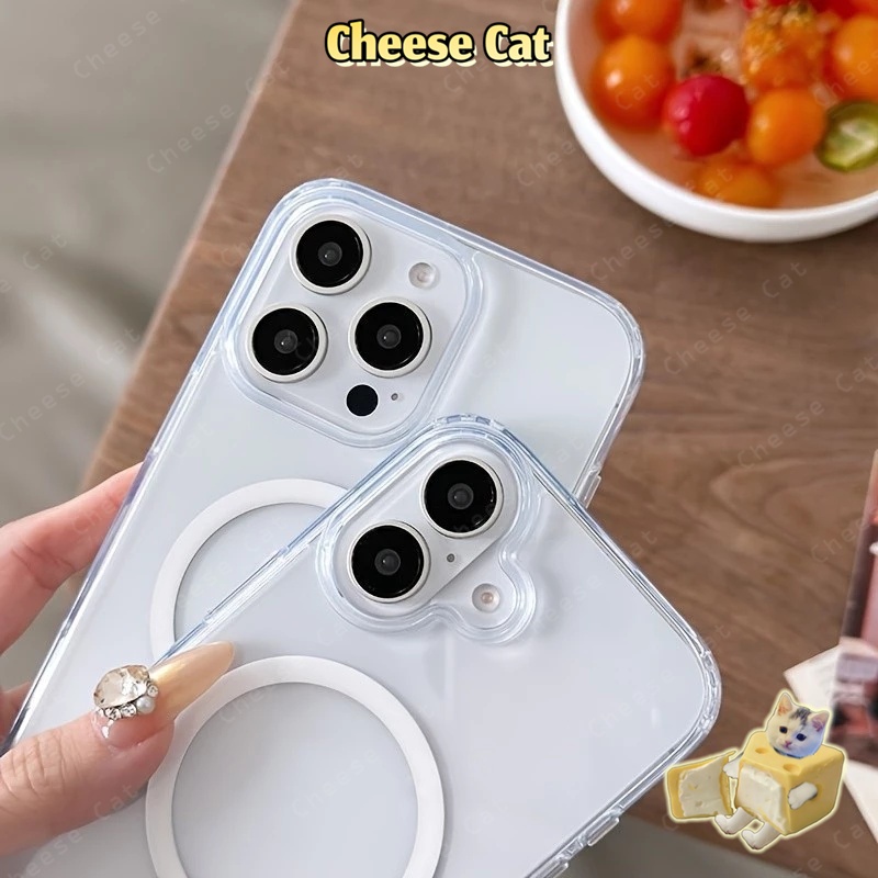 Ốp điện thoại từ tính đơn giản trong suốt cho iPhone 16 17 14 15 11 12 13 Pro Max/Plus Xs Max XR 8 7 Plus SE