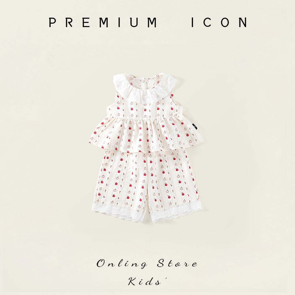 Set Đồ Bé Gái, Đồ Bộ Bé Gái Phong Cách Tiểu Thư Cổ Áo Phối Bèo Kèm Quần Suông Chất Liệu Cotton