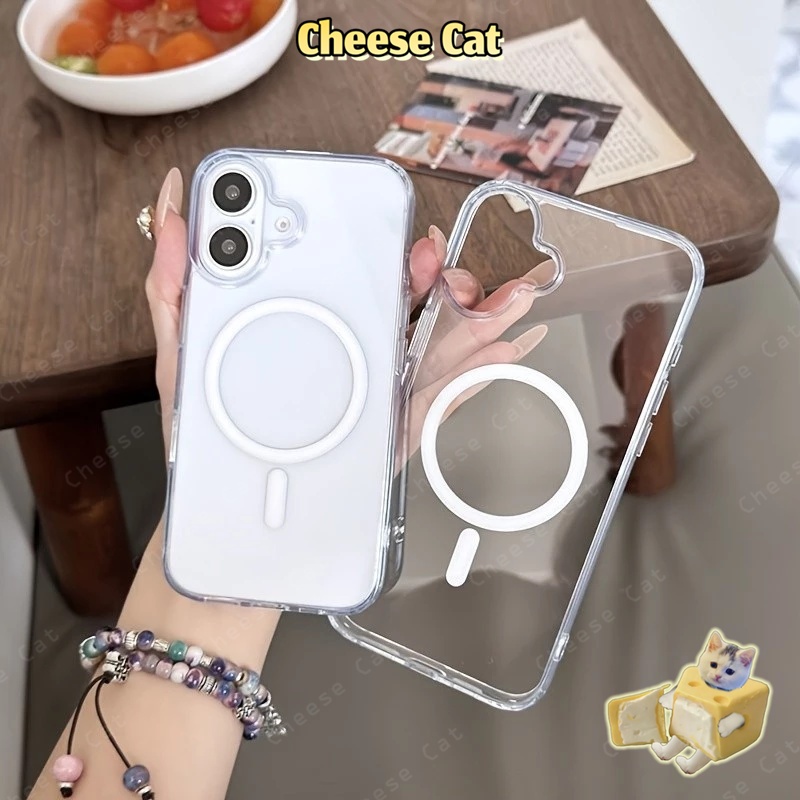 Ốp điện thoại từ tính đơn giản trong suốt cho iPhone 16 17 14 15 11 12 13 Pro Max/Plus Xs Max XR 8 7 Plus SE