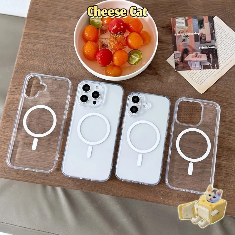 Ốp điện thoại từ tính đơn giản trong suốt cho iPhone 16 17 14 15 11 12 13 Pro Max/Plus Xs Max XR 8 7 Plus SE