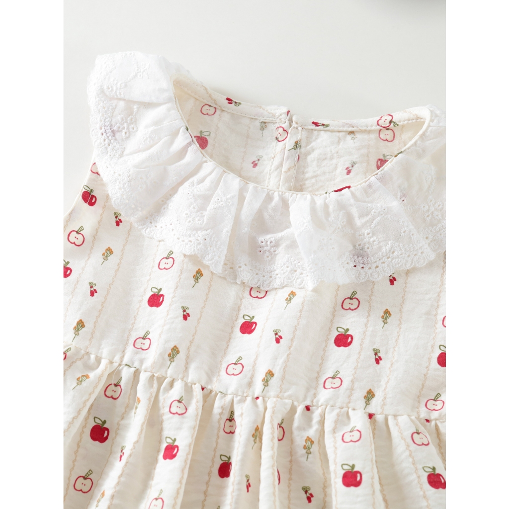 Set Đồ Bé Gái, Đồ Bộ Bé Gái Phong Cách Tiểu Thư Cổ Áo Phối Bèo Kèm Quần Suông Chất Liệu Cotton