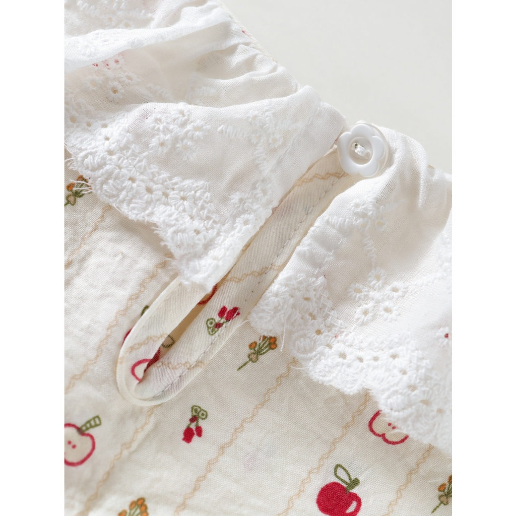Set Đồ Bé Gái, Đồ Bộ Bé Gái Phong Cách Tiểu Thư Cổ Áo Phối Bèo Kèm Quần Suông Chất Liệu Cotton