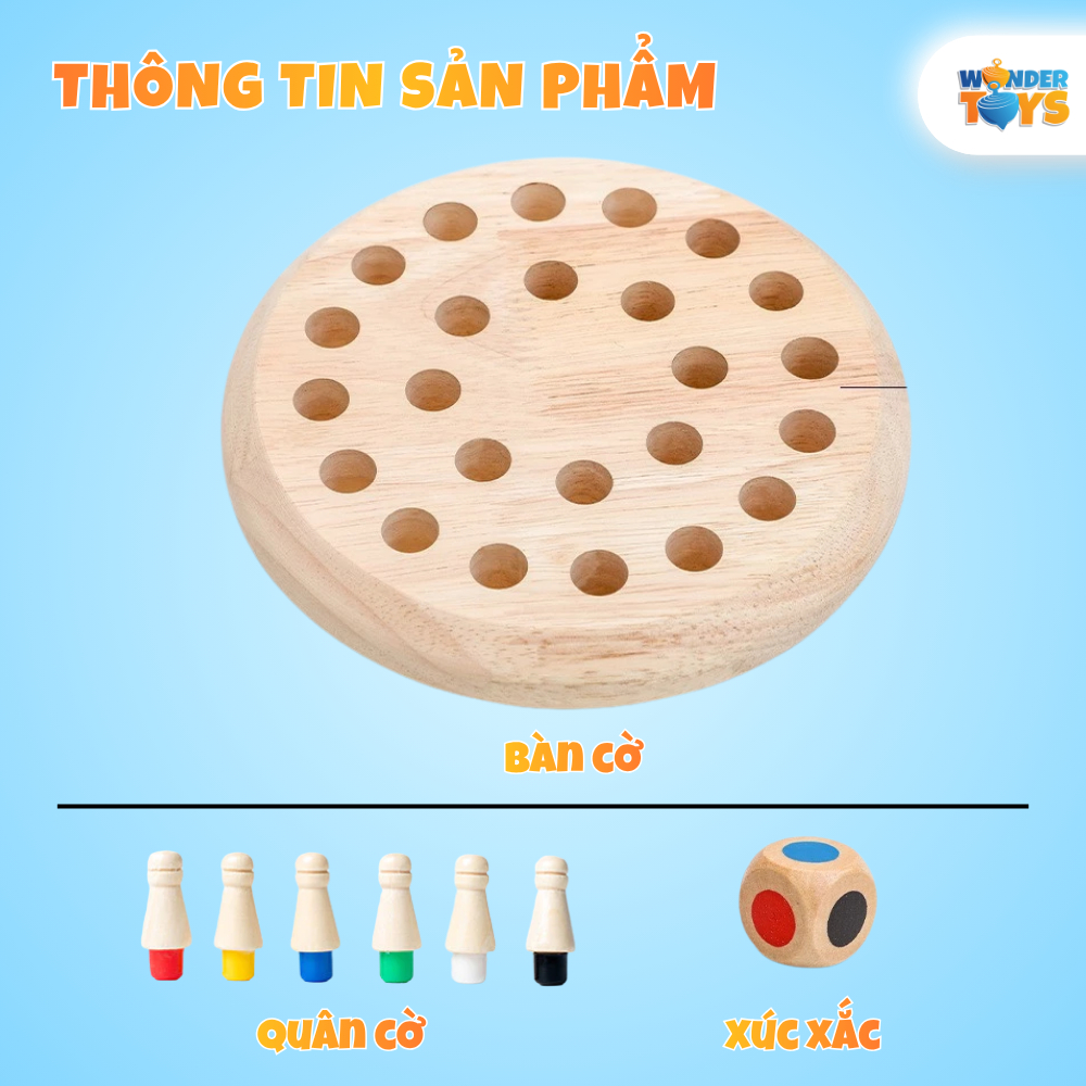 Bộ cờ trí nhớ màu sắc bằng gỗ WonderToys, Trò chơi trí tuệ tăng khả năng ghi nhớ cho bé từ 3 tuổi