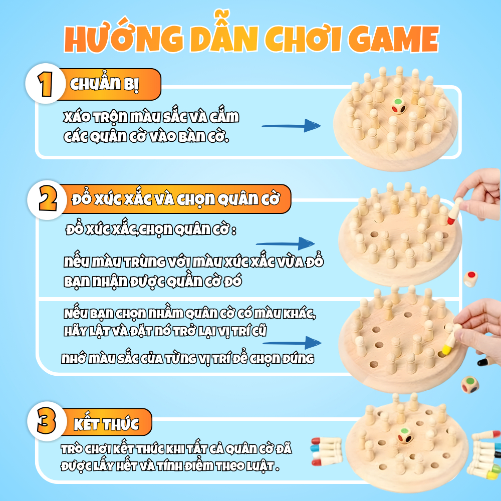 Bộ cờ trí nhớ màu sắc bằng gỗ WonderToys, Trò chơi trí tuệ tăng khả năng ghi nhớ cho bé từ 3 tuổi