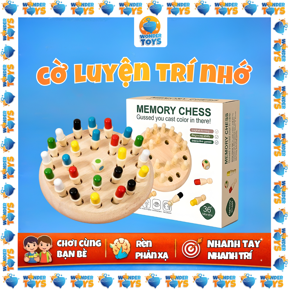 Bộ cờ trí nhớ màu sắc bằng gỗ WonderToys, Trò chơi trí tuệ tăng khả năng ghi nhớ cho bé từ 3 tuổi