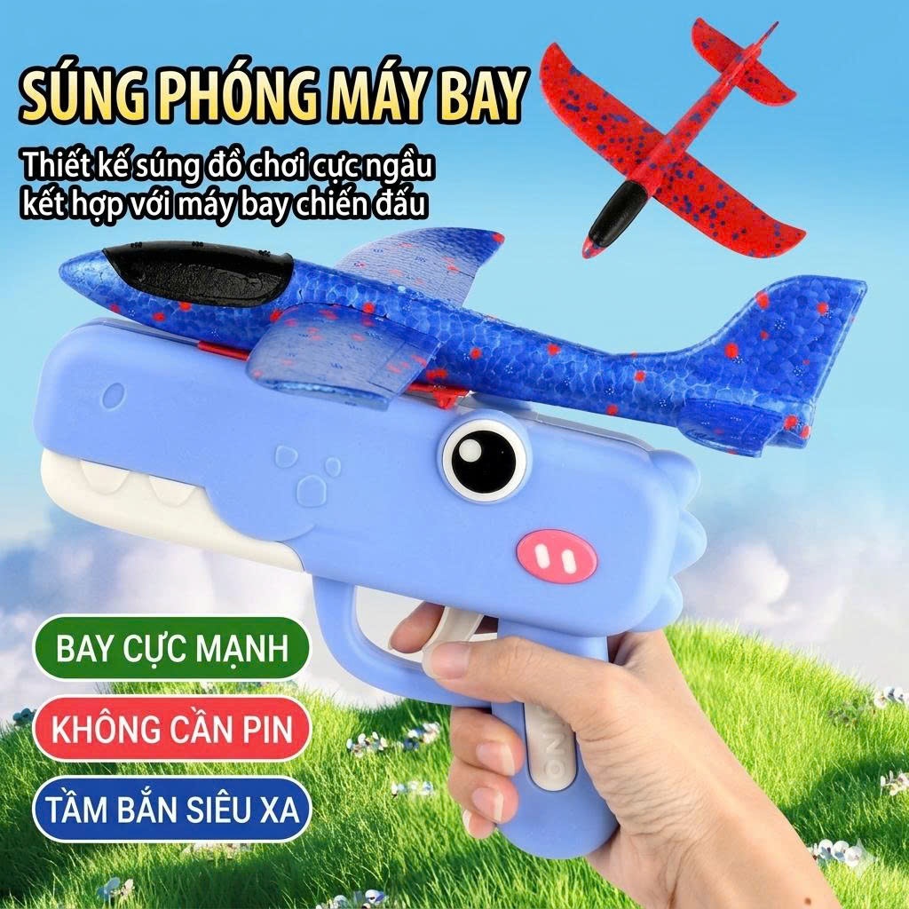 Đồ Chơi Phóng Máy Bay Xốp Bay Lượn Trên Không – Mẫu Mới, Đạn Mềm An Toàn, Chơi Ngoài Trời Cho Bé