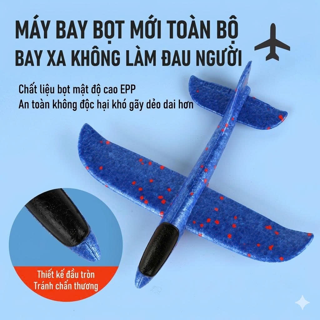 Đồ Chơi Phóng Máy Bay Xốp Bay Lượn Trên Không – Mẫu Mới, Đạn Mềm An Toàn, Chơi Ngoài Trời Cho Bé
