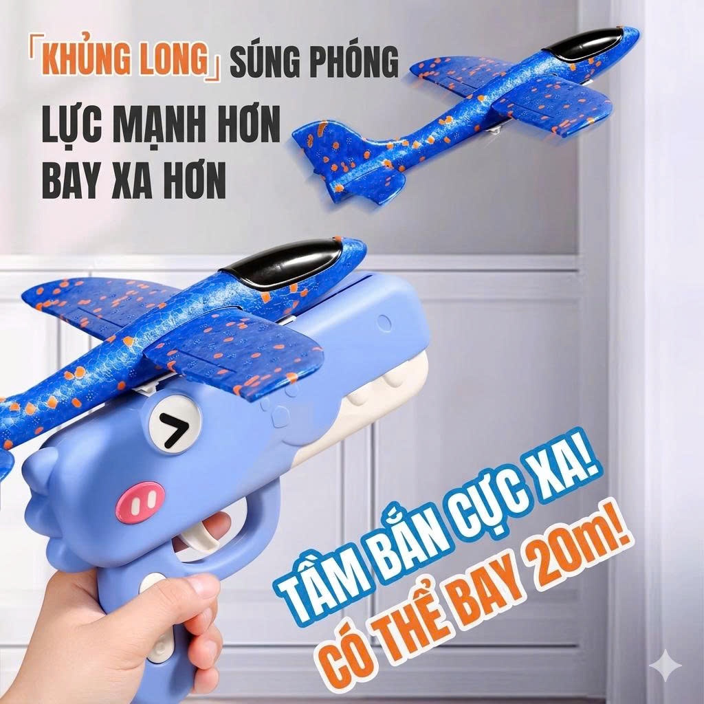 Đồ Chơi Phóng Máy Bay Xốp Bay Lượn Trên Không – Mẫu Mới, Đạn Mềm An Toàn, Chơi Ngoài Trời Cho Bé