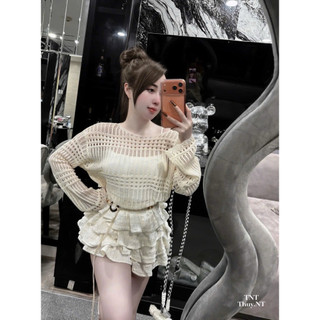 LT - Áo len lưới dài tay, len lỗ mặc choàng, hoặc mặc ngoài bikini kèm đai free size 1629