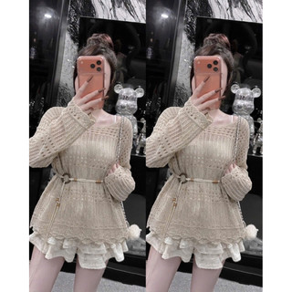 LT - Áo len lưới dài tay, len lỗ mặc choàng, hoặc mặc ngoài bikini kèm đai free size 1629
