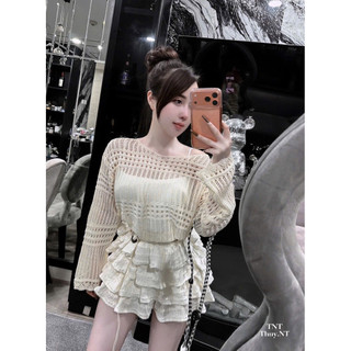 LT - Áo len lưới dài tay, len lỗ mặc choàng, hoặc mặc ngoài bikini kèm đai free size 1629