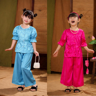 Set áo bà ba lụa cho bé gái 8-40 kg, Bà ba tay lỡ phối nơ diện Trung Thu, Bộ bà ba bé đi chùa, đi chơi lễ hội BB6-BIATON