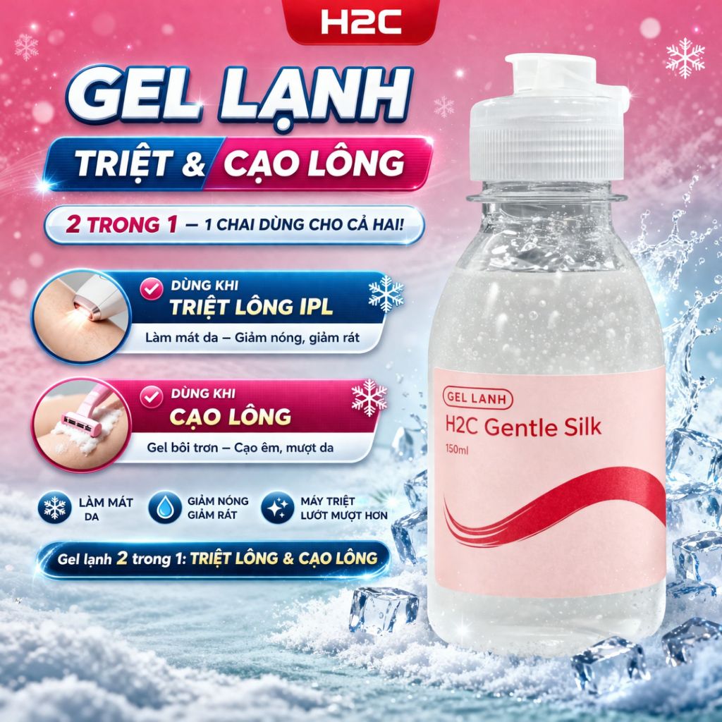 Gel lạnh H2C Gentlesilk, hỗ trợ triệt lông, cạo lông, siêu âm trong suốt, không nhờn rít