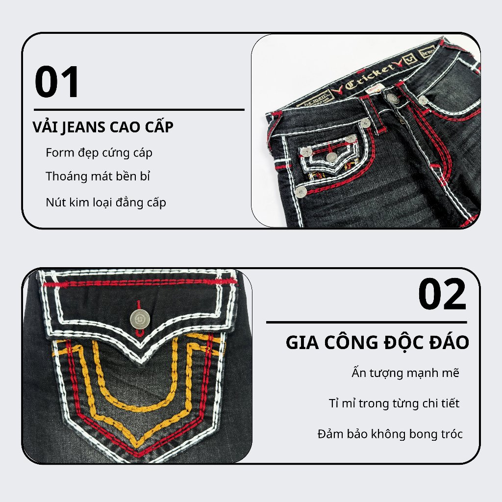 Quần Jeans Đen Thêu Túi Chữ U Nhọn Nam Cao Cấp - Vải Jeans Tôn Dáng Form Slimfit Nút Kim Loại Sang Trọng U2