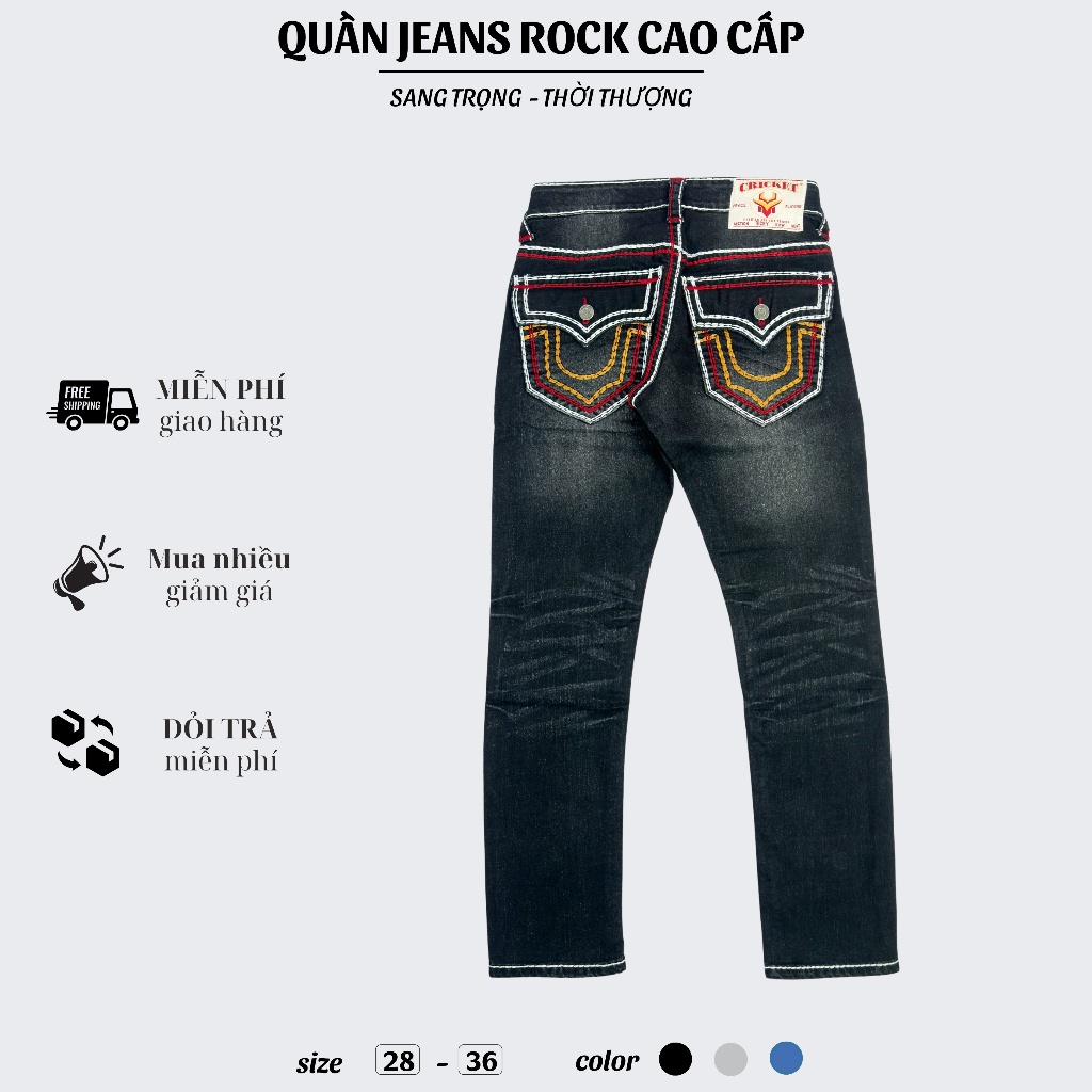 Quần Jeans Đen Thêu Túi Chữ U Nhọn Nam Cao Cấp - Vải Jeans Tôn Dáng Form Slimfit Nút Kim Loại Sang Trọng U2