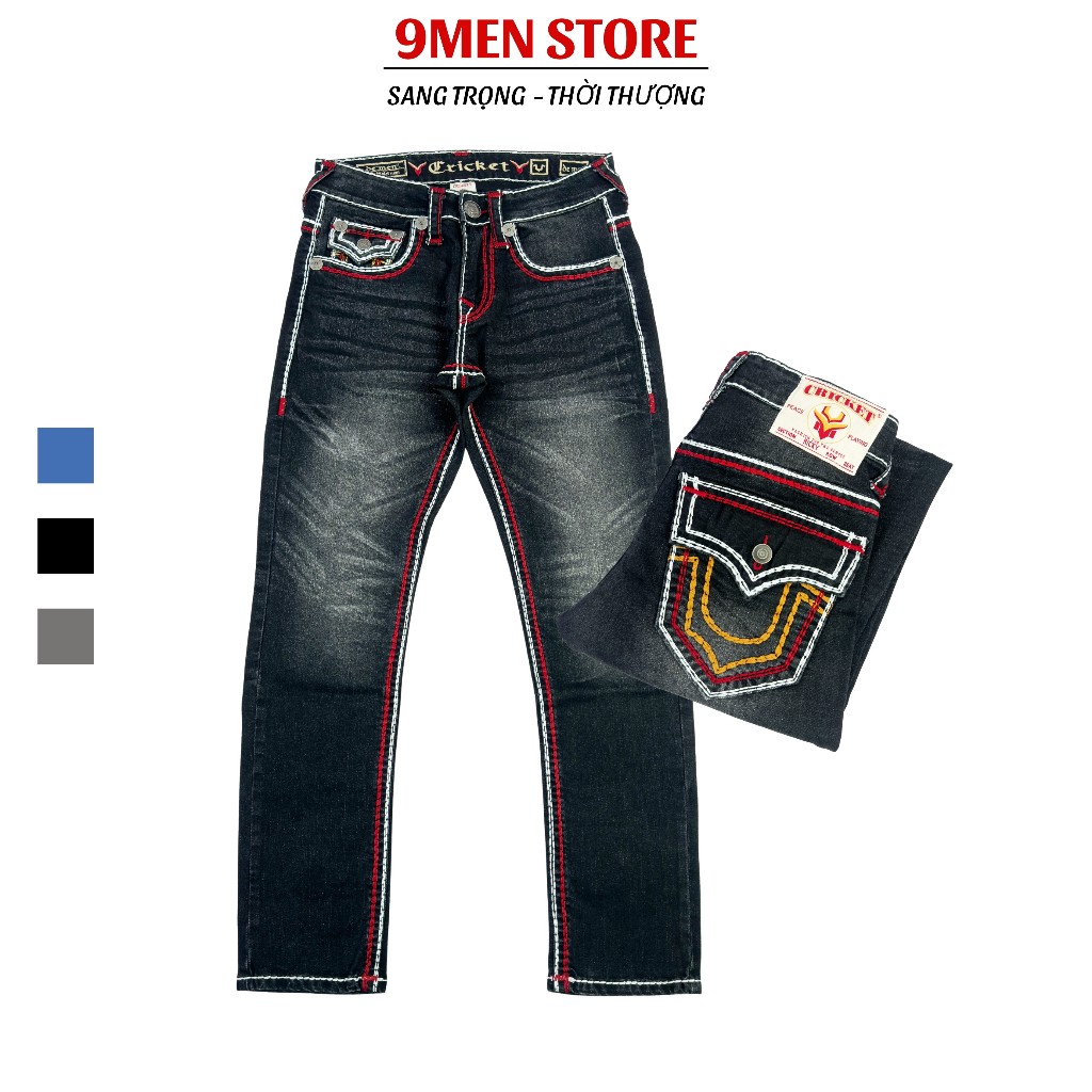 Quần Jeans Đen Thêu Túi Chữ U Nhọn Nam Cao Cấp - Vải Jeans Tôn Dáng Form Slimfit Nút Kim Loại Sang Trọng U2