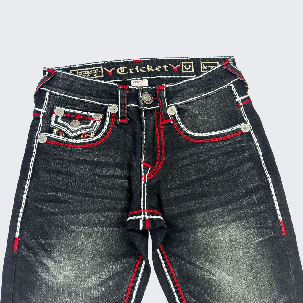 Quần Jeans Đen Thêu Túi Chữ U Nhọn Nam Cao Cấp - Vải Jeans Tôn Dáng Form Slimfit Nút Kim Loại Sang Trọng U2