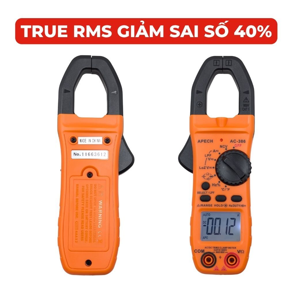 Ampe Kìm Vạn Năng APECH AC-386 Đo Nhầm Chống Cháy Tích Hợp True RMS Giảm Sai Số Khi Đo