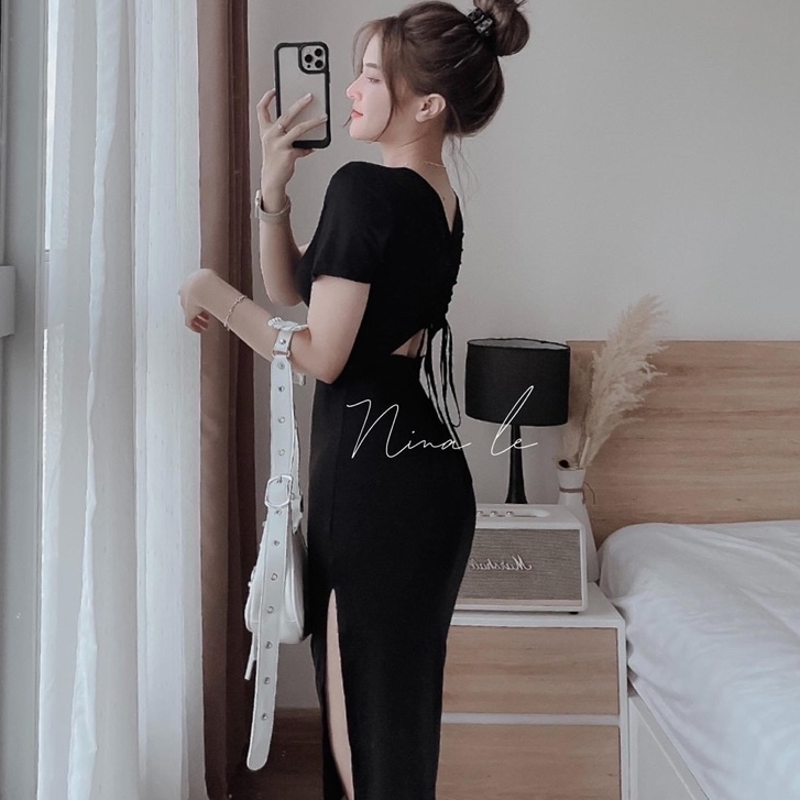 Đầm body rút dây xẻ tà dáng xoè hotgirl sexy thời trang cá tính siêu tôn dáng ( có size lớn dưới 75kg)