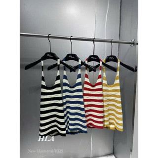 LT - Áo hai dây len cổ yếm sọc, hở đan dây lưng sexy, chất len giãn mềm free size 1631