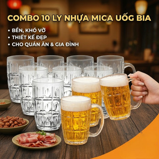 [Ly Nhựa] COMBO 10 Ly Mecal uống bia giả thủy tinh Cao Cấp dùng cho Gia đình, hàng quán, Nhà hàng, Cốc uống nước Beer