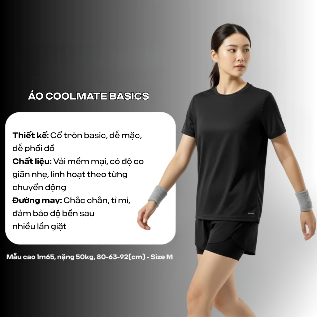 [MUA 2 GIẢM 10%] BST Áo Thể Thao Nữ TONE MÀU ĐEN thoáng khí dễ vận động - Coolmate Active For Women