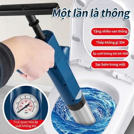 Súng thông tắc bồn cầu, chậu rửa bát, lavabo 4in1 tự động đa năng áp suất khí nén 8kg cực mạnh đánh bay mọi vật cản
