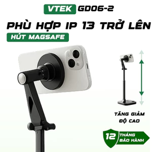 Giá Đỡ Điện Thoại Magsafe VTEK GD06-2 – Kẹp Nam Châm Magsafe, Khớp Xoay Đa Góc - Tặng Kèm Magsafe Hỗ Trợ