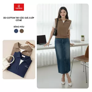 Áo thun nữ CARDINA chất cotton tay cộc giả 2 lớp cổ bẻ trẻ trung 6APC05