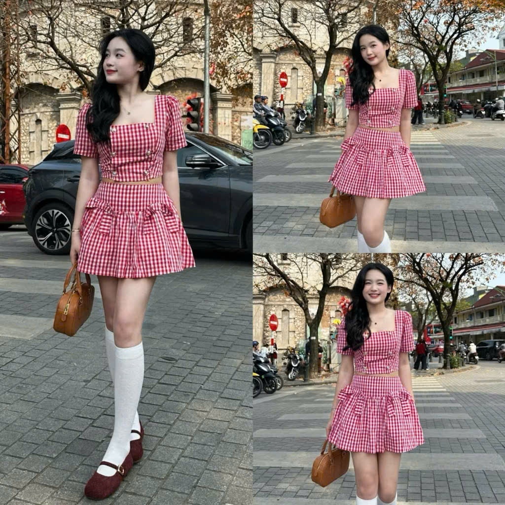 Set Croptop Caro Tay Phồng & Chân Váy Đính Nơ – Outfit Đi Chơi Đi Biển Siêu Xinh Joolate AVN242 P7