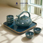Bộ Ấm Trà Quai Trúc Men Hỏa Biến Xanh Ngọc Thạch Kèm Khay Vuông - Bộ Ấm Chén Gốm Sứ Xuất Khẩu Cao Cấp Sang Trọng — ảnh 4