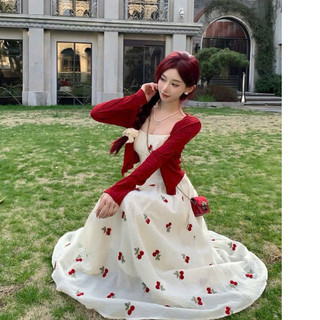 Đầm maxi thời trang nữ chất voan 2 dây kèm khoác gân tay dài họa tiết in hoa váy xòe dáng dài xinh xắn