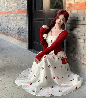 Đầm maxi thời trang nữ chất voan 2 dây kèm khoác gân tay dài họa tiết in hoa váy xòe dáng dài xinh xắn