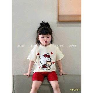 Set áo thun cotton Hello Kity kèm quần legging mềm mát 9-26kg