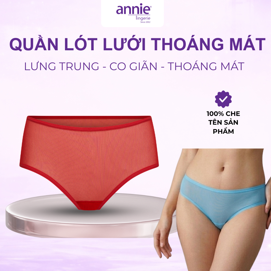 Quần lót lưới nữ annie cao cấp QE 2181-1124 co giãn 4 chiều, lưng trung mặc thoải mái, thoáng mát cả ngày