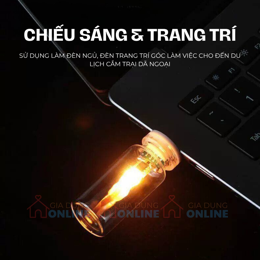 Đèn cắm USB ngọn lửa hiệu ứng như lửa thật 0.5W siêu tiết kiệm điện cho phòng ngủ, trang trí, dã ngoại cắm trại...